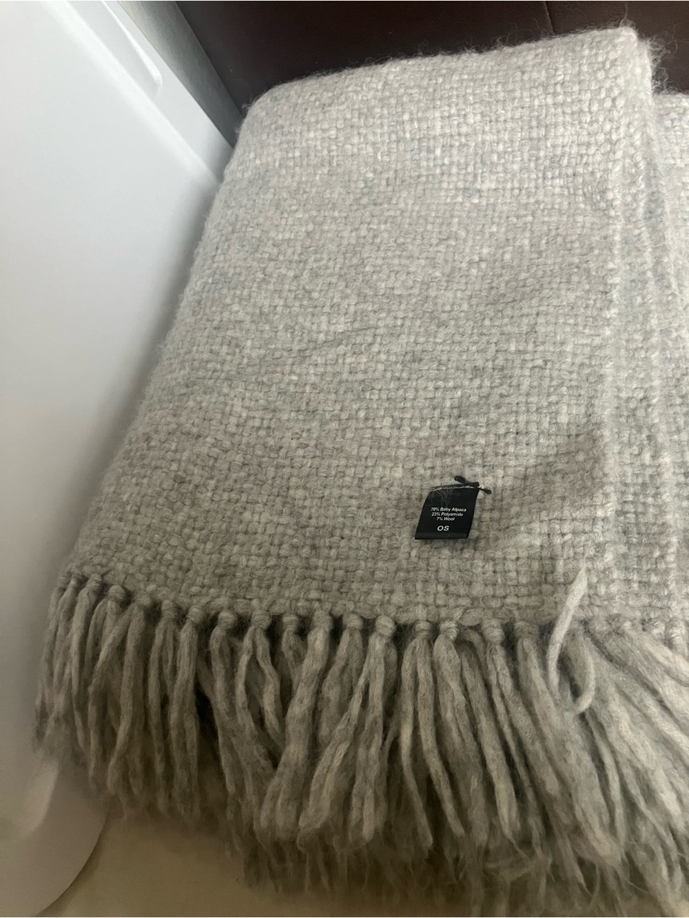 Jenni Kayne Alpaca Blend Heather Light Gray Basketweave Fringe Thick Throw AS IS - Picture 4 of 4